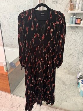 Isabel Marant Black Maxi Dress with Red Floral Print